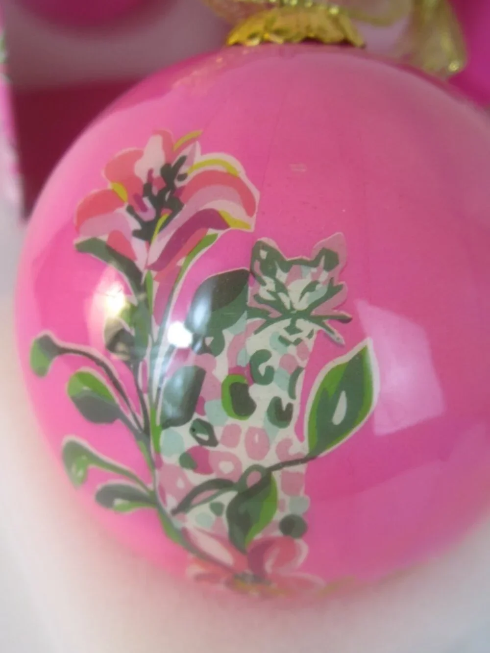 Lilly Pulitzer Green Pink Ornament Set 2 Pack Box Cheetah Jaguar Decor Holiday